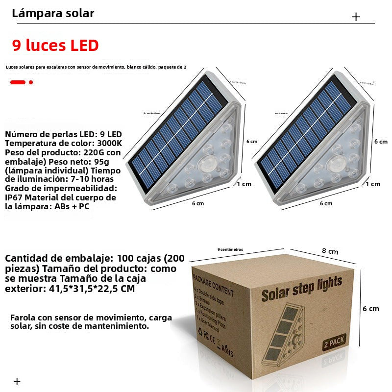 Luz Solar Triangular Impermeable para Escaleras y Exteriores con Iluminación LED de Alto Brillo