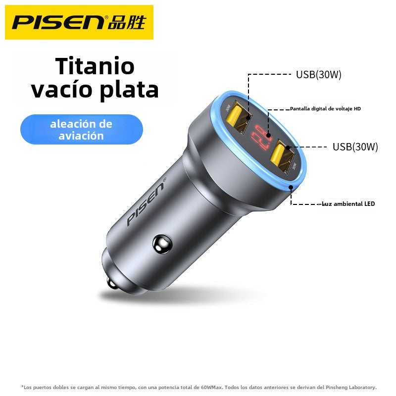 Cargador de coche Pisen: Carga rápida para móviles, adaptador de encendedor de 12V, USB doble, cargador de coche 24