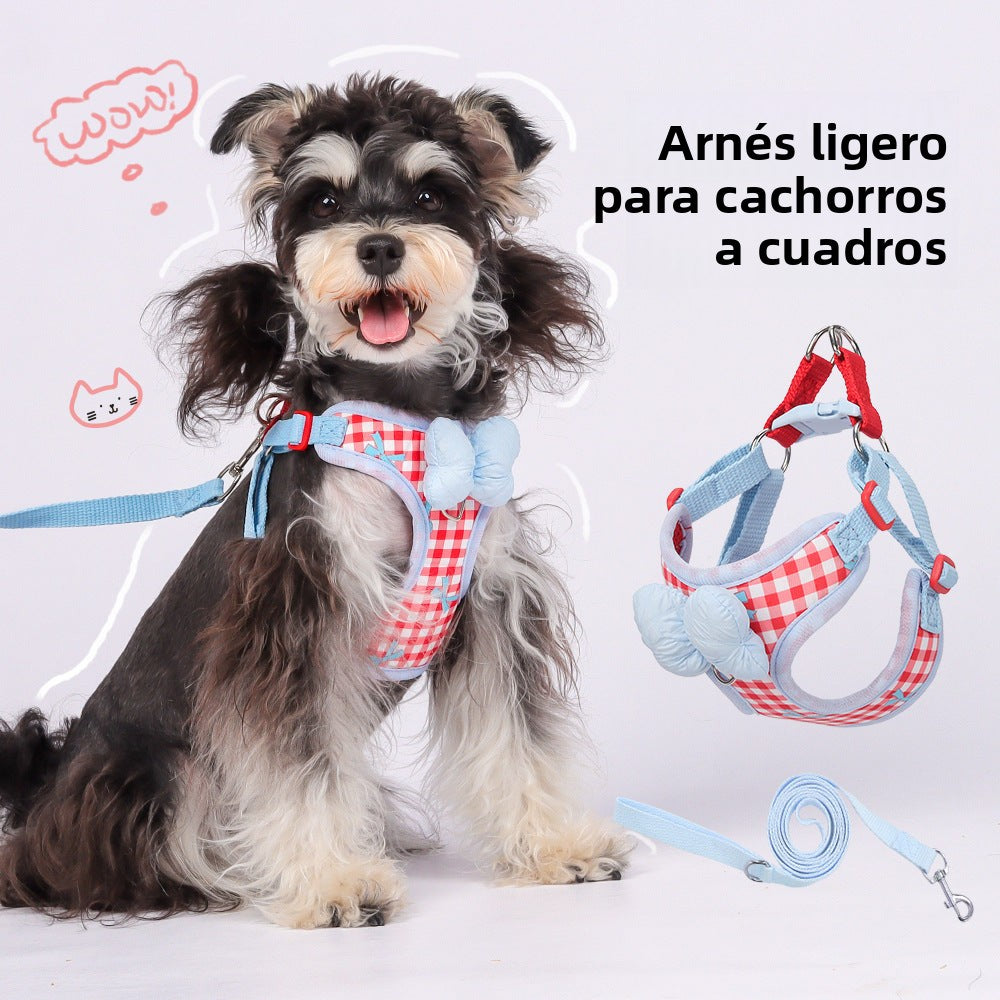Arnés y correa para perros pequeños diseño a cuadros