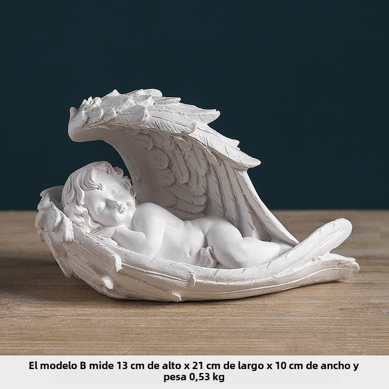 Ángel Querubín Decorativo en Estatua Pequeña de Resina para el Hogar