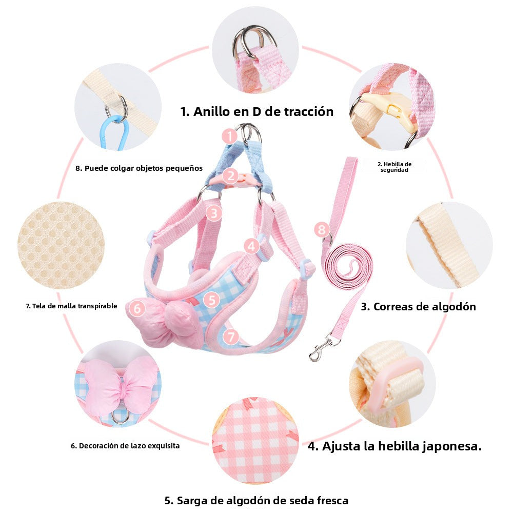 Correa para paseo con arnés decorativo para mascotas