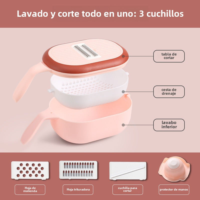 Cortador de verduras multifuncional 7 en 1 con colador y contenedor