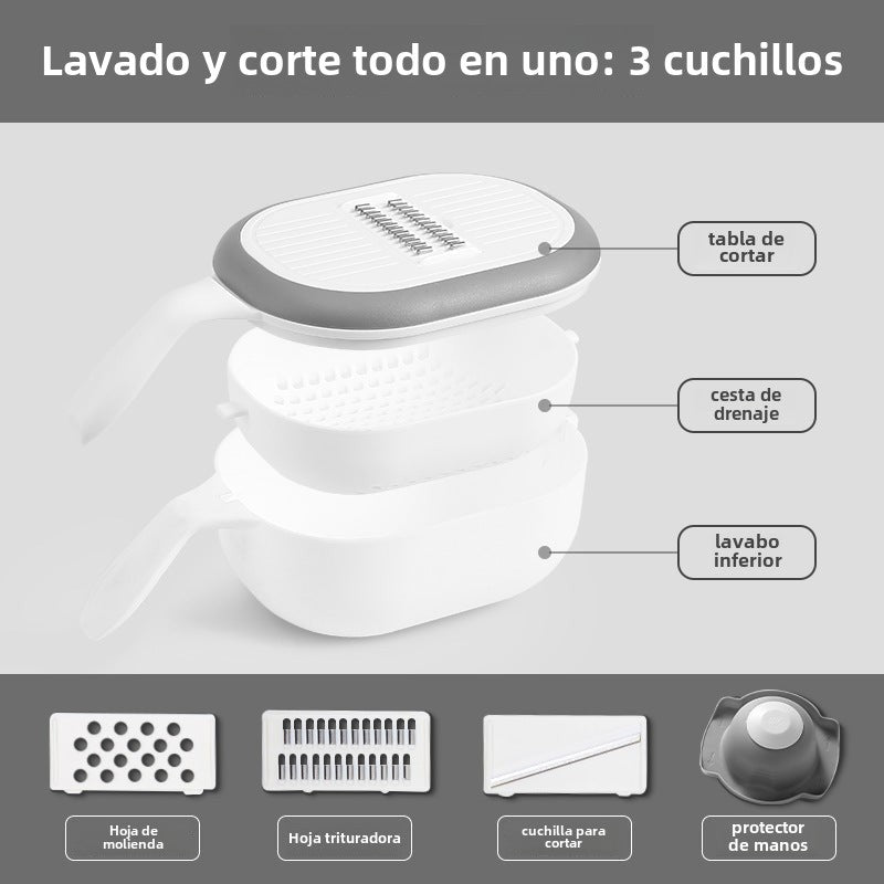 Cortador de verduras multifuncional 7 en 1 con colador y contenedor