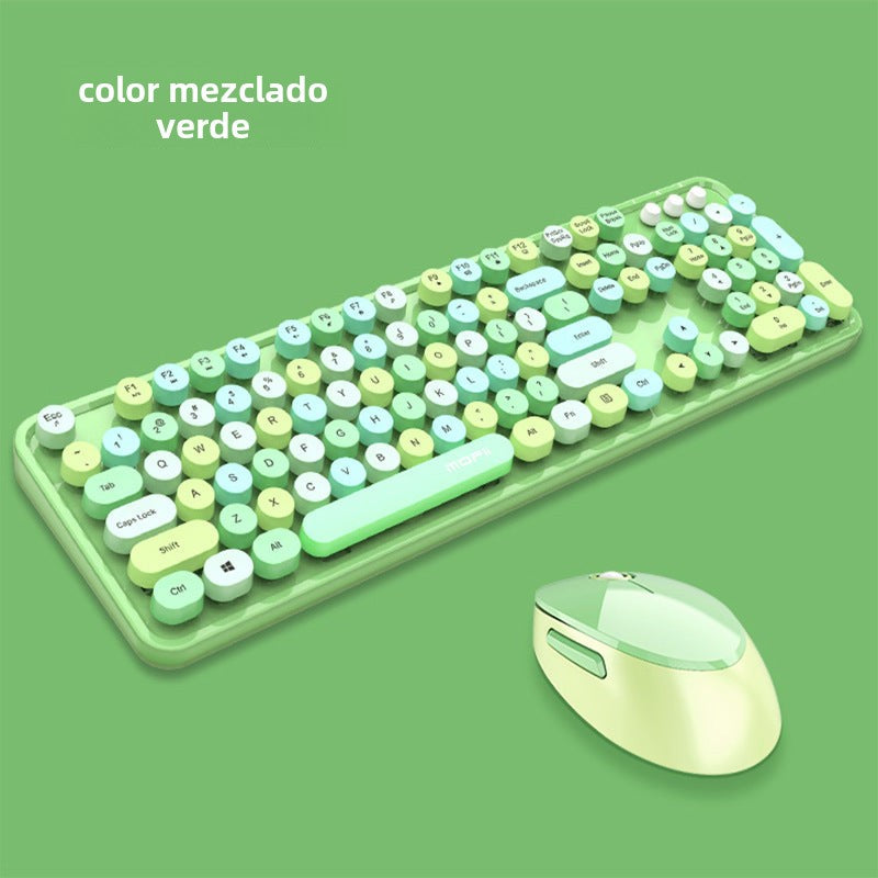 Juego de teclado y ratón inalámbrico 2.4g: diseño retro punk, ideal para mujeres en oficina