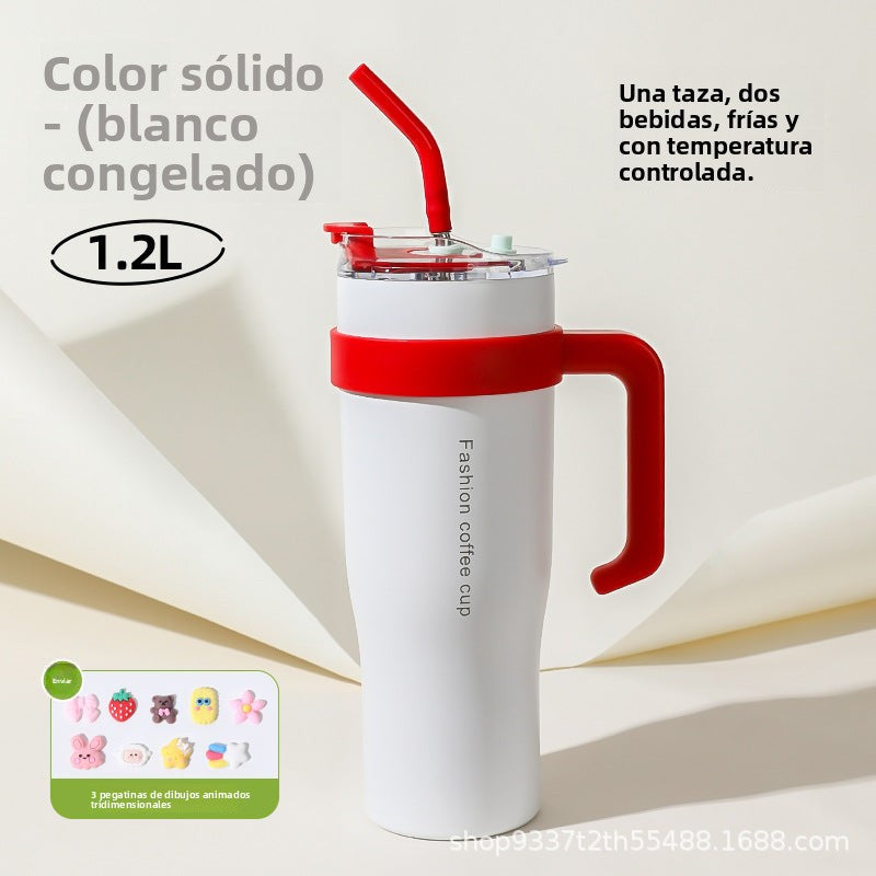 Vaso Térmico de Gran Capacidad con Popote y Boquilla para Bebidas Calientes o Frías