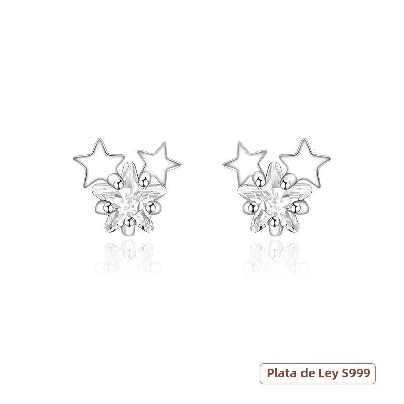 Aretes botón con estrellas de plata – minimalistas para mujer