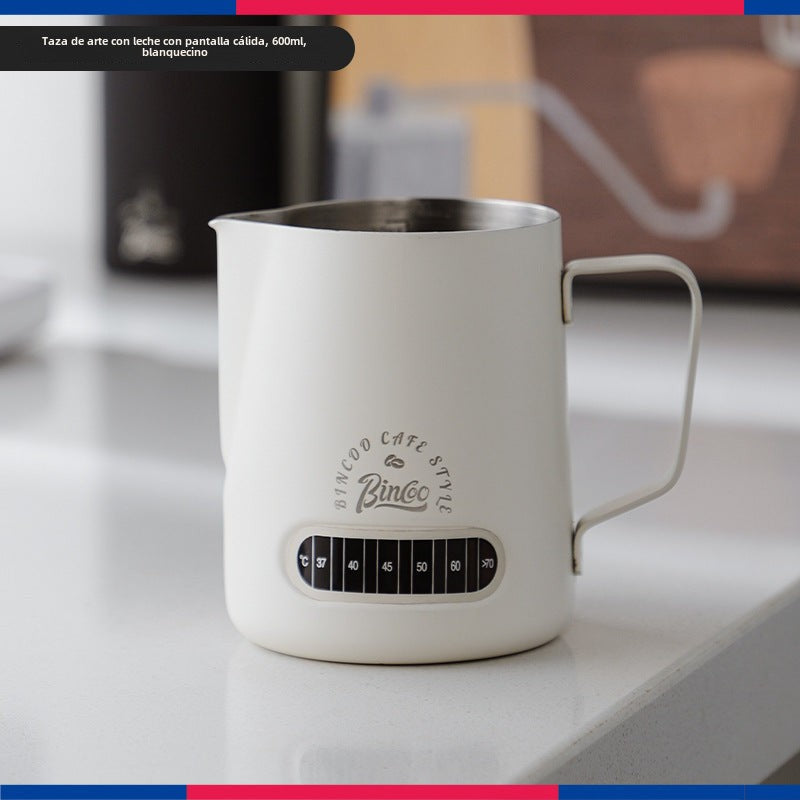 Taza de Leche Bincoo: Jarra de Acero Inoxidable para Espresso con Boquilla Redonda y Punta, Ideal para Espumar y Decorar