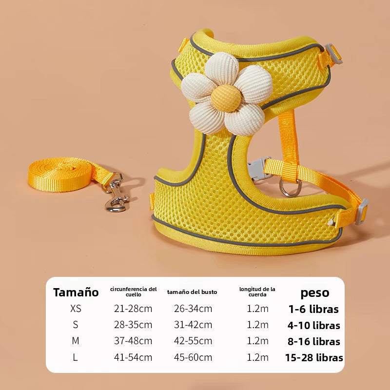 Arnés para Mascotas Pequeñas con Correa de Paseo – Diseño de Margarita en el Pecho