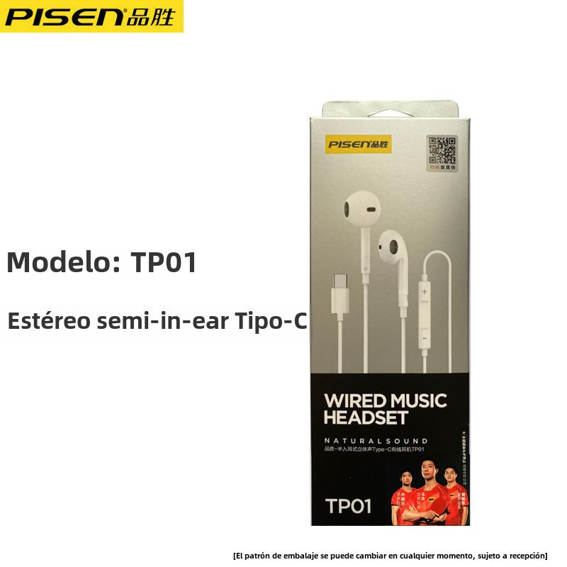 Auriculares Pisen con cable: Semi-in-ear, con conector de 3.5mm, sonido de alta calidad, control de línea, ideales para Android y juegos en movimiento