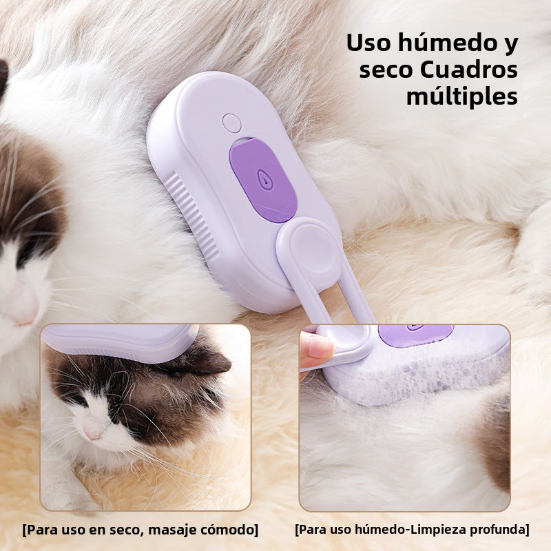 Cepillo de Masaje para Mascotas: Cepillo Desenredante y Quitapelusa para Gatos con Vapor
