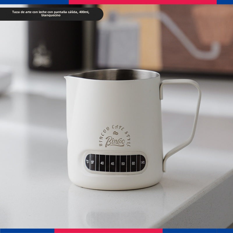 Taza de Leche Bincoo: Jarra de Acero Inoxidable para Espresso con Boquilla Redonda y Punta, Ideal para Espumar y Decorar