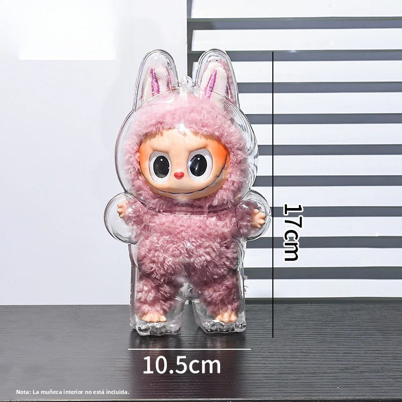 Caja de Exhibición Transparente para Labubu Gen 2 – Para colgar en la mochila o bolsa.