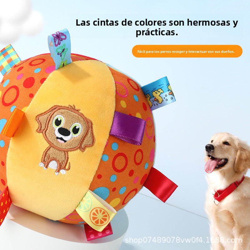 pelota de peluche para perros con sonido y asas resistentes