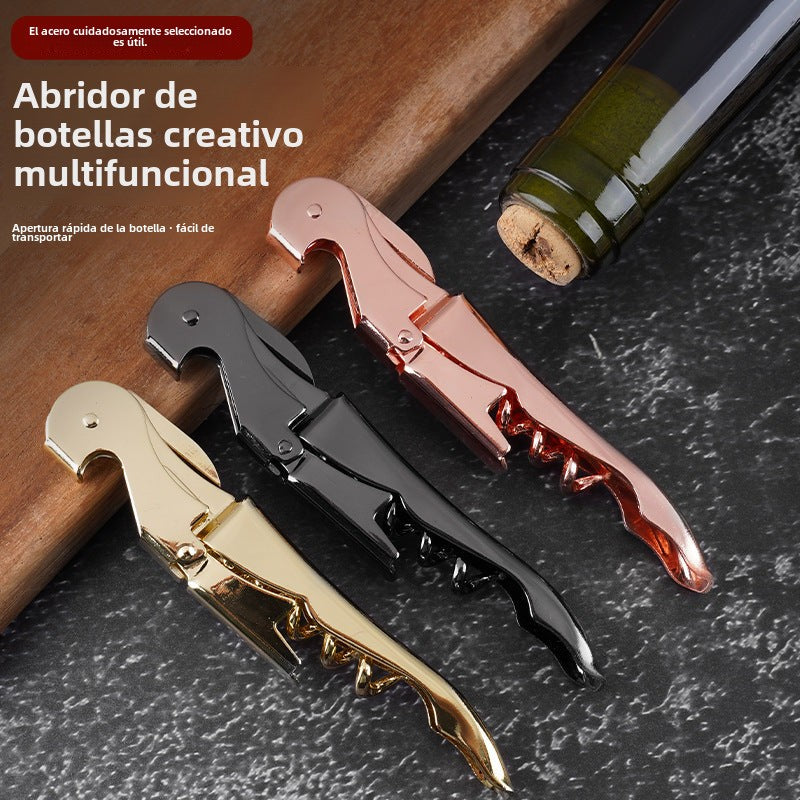 Cuchillo sacacorchos de oro rosa: abridor de vino tinto de acero inoxidable, sacacorchos multifuncional con diseño de caballito de mar