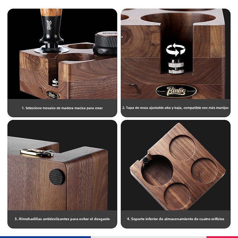 Kit de Prensado de Café Italiano Bincoo: Base de Madera de Nogal y Tamiz para Espresso