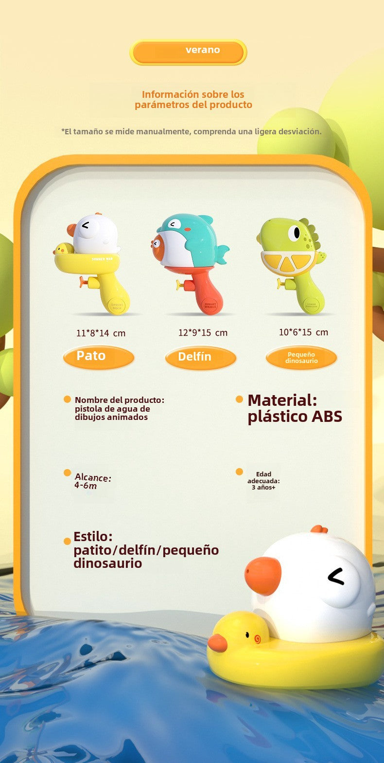 Pistolas de Agua para Niños con Diseño de Animales: Patito Amarillo y Dinosaurio, Juguetes de Verano para Playa y Juegos Acuáticos
