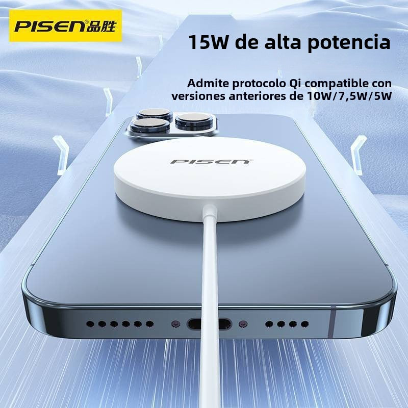 Cargador Inalámbrico 15W para iPhone 14/13/11/15/16: Compatible con MagSafe y Carga Rápida
