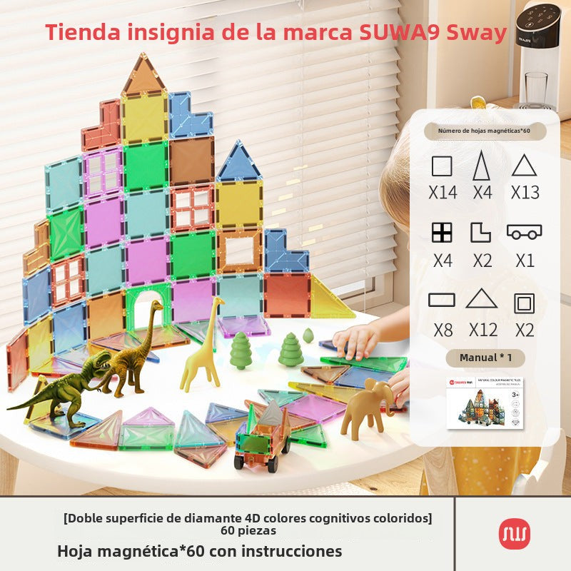 Magnéticos con Ventanas de Diamante: Juguete Educativo y Creativo para Niños, Bloques de Construcción