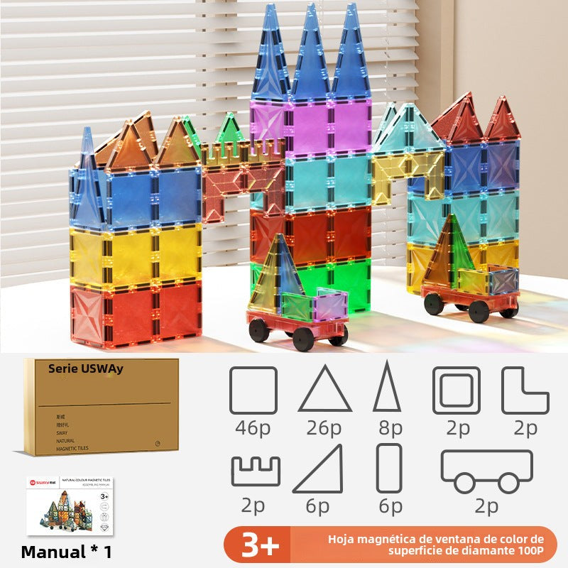 Magnéticos con Ventanas de Diamante: Juguete Educativo y Creativo para Niños, Bloques de Construcción