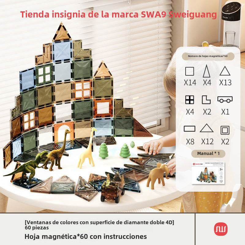 Magnéticos con Ventanas de Diamante: Juguete Educativo y Creativo para Niños, Bloques de Construcción