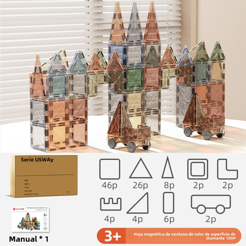 Magnéticos con Ventanas de Diamante: Juguete Educativo y Creativo para Niños, Bloques de Construcción