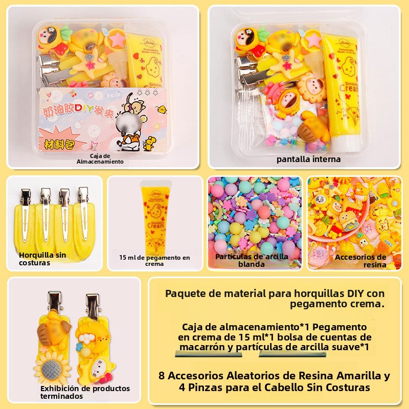Set de Manualidades para Niñas con Pegamento en Crema 15g – Clips de Cabello y Accesorios de Resina