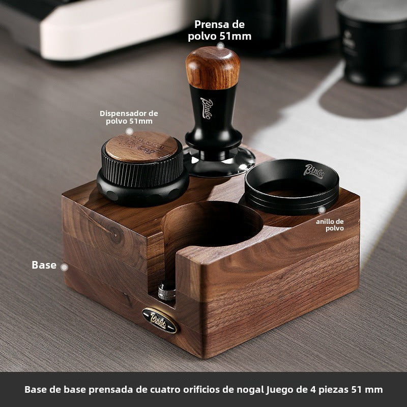 Kit de Prensado de Café Italiano Bincoo: Base de Madera de Nogal y Tamiz para Espresso