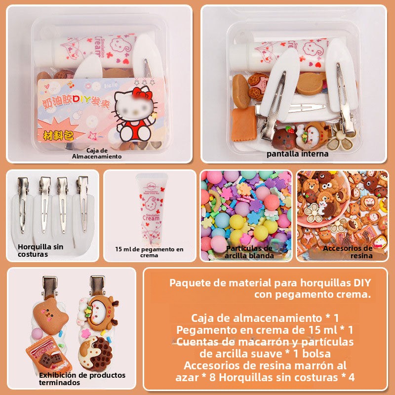 Set de Manualidades para Niñas con Pegamento en Crema 15g – Clips de Cabello y Accesorios de Resina