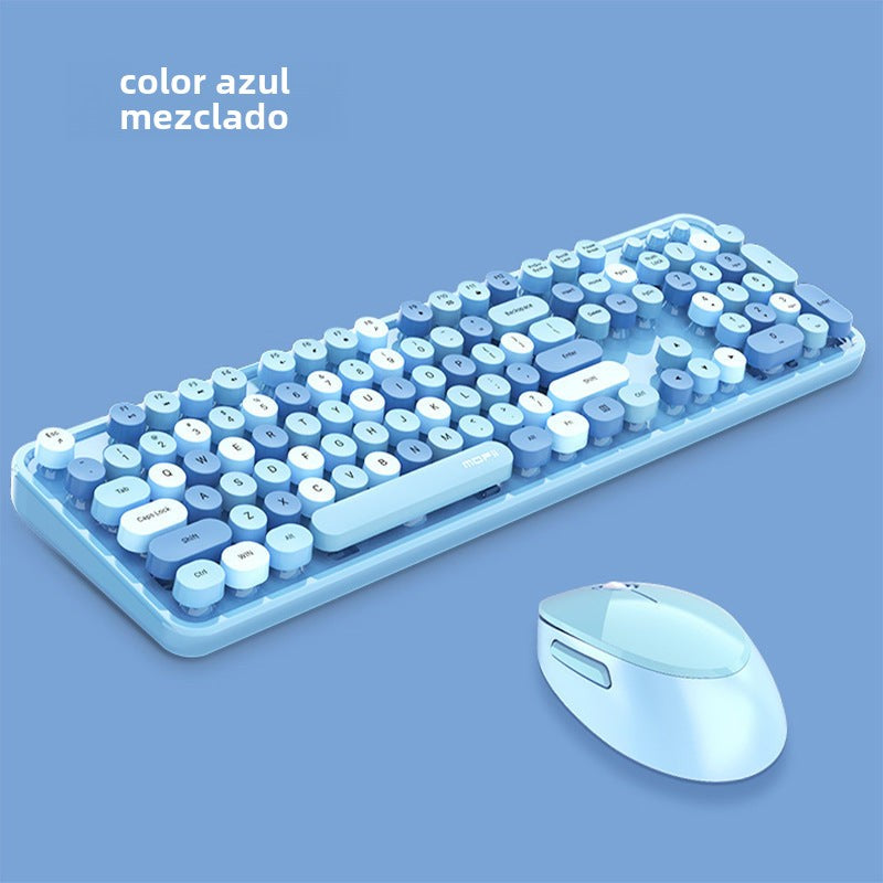Juego de teclado y ratón inalámbrico 2.4g: diseño retro punk, ideal para mujeres en oficina