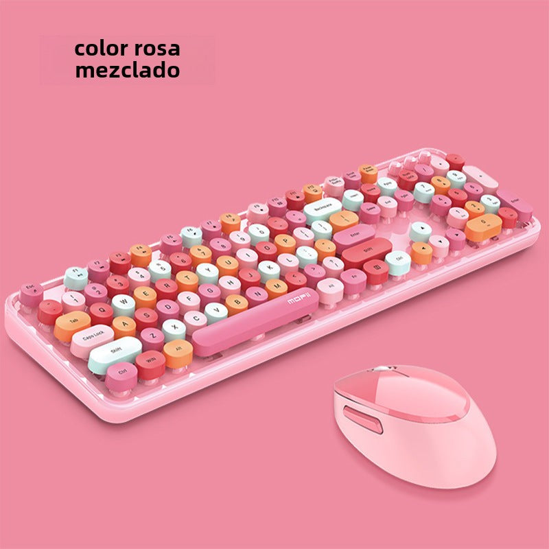 Juego de teclado y ratón inalámbrico 2.4g: diseño retro punk, ideal para mujeres en oficina