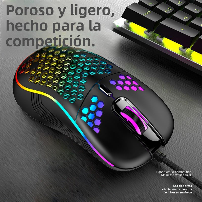 Mouse Gaming RGB Ligero y Ergonómico: Diseño Hueco, Conexión USB, 7200 DPI