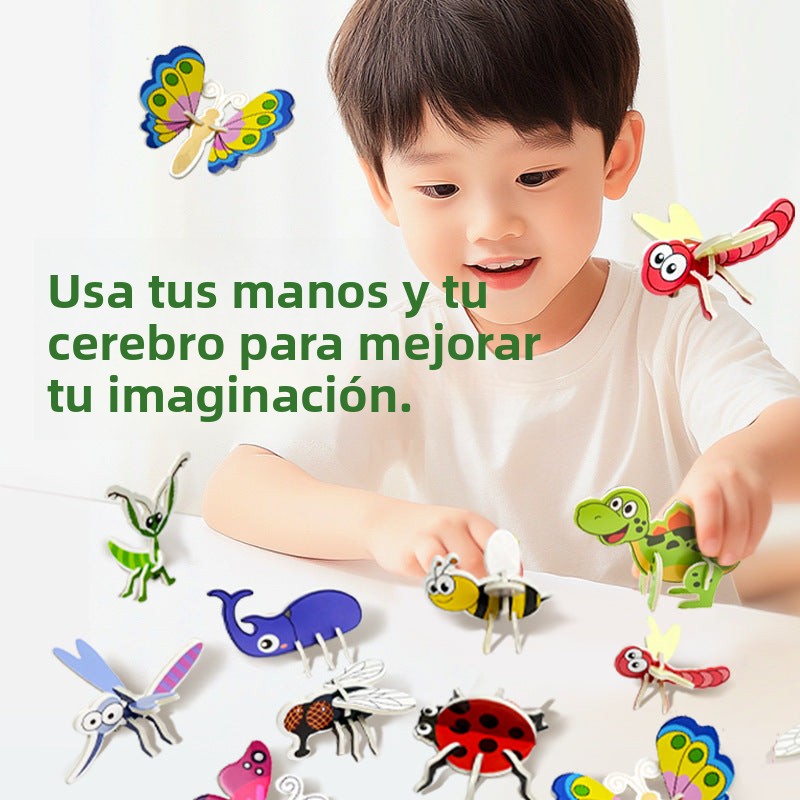 Rompecabezas 3D para Niños – Animales, Dinosaurios, Insectos y Aviones DIY