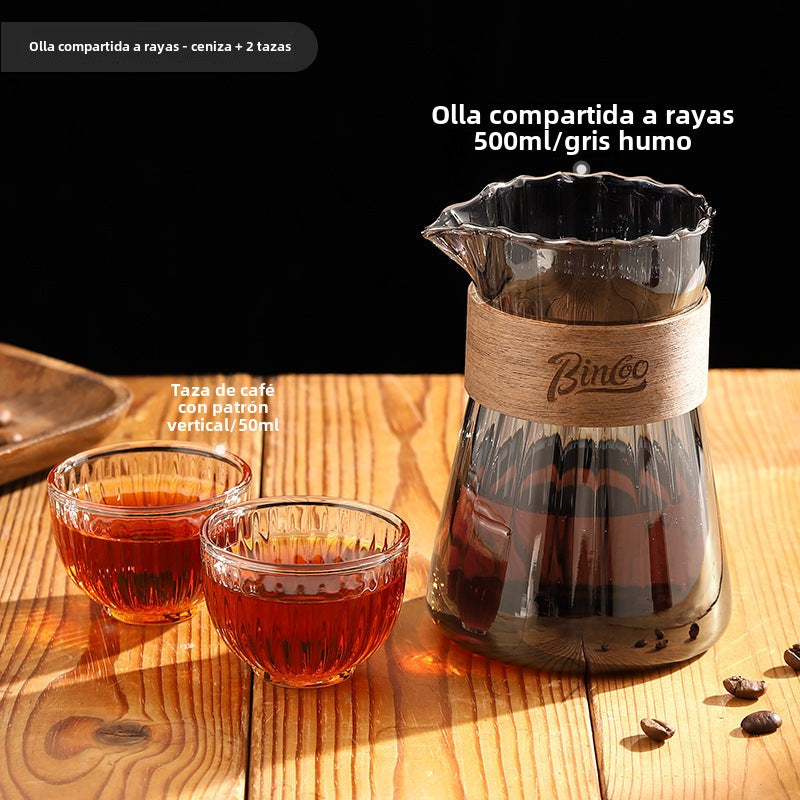 Bincoo: Juego de cafetera de goteo con jarra de café a rayas, tetera de nube, tazas de café al estilo japonés y jarra de infusión fría