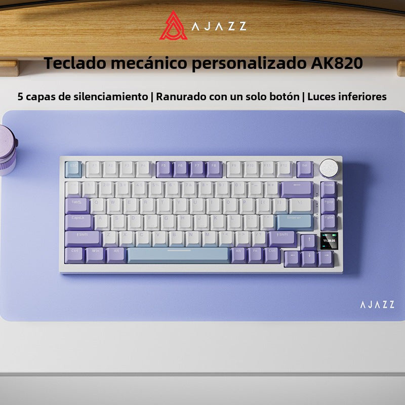 Teclado mecánico inalámbrico AK820pro: Bluetooth, tres modos, personalizable, 75% de tamaño, hot-swappable, diseño gasket, retroiluminado para juegos