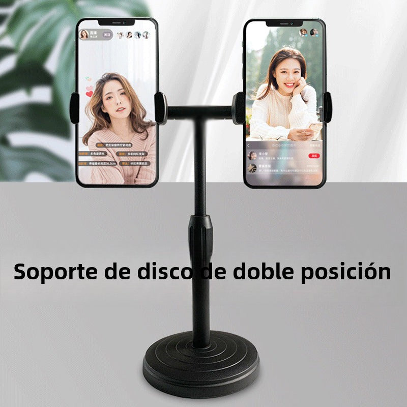 Soporte doble ajustable para celulares, ideal para videollamadas y transmisiones en vivo