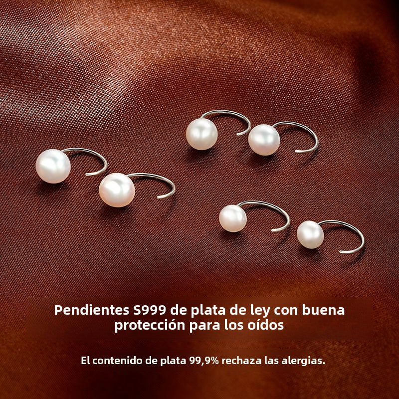 Pendientes de Botón en Plata 999 con Perla – Cierre de Gancho