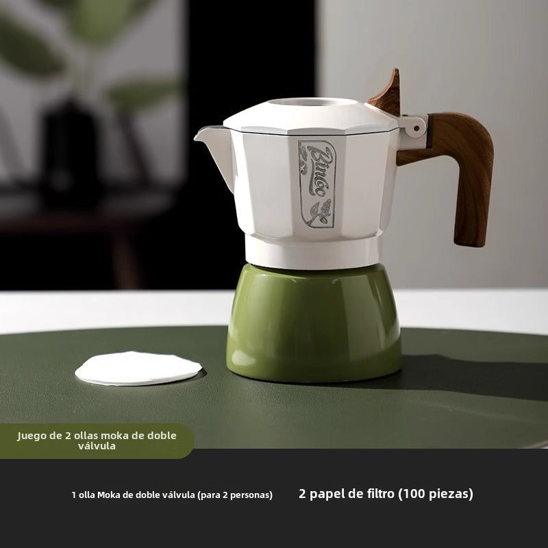 Juego de cafetera moka Bincoo: cafetera de doble válvula para espresso, compacta y fácil de usar