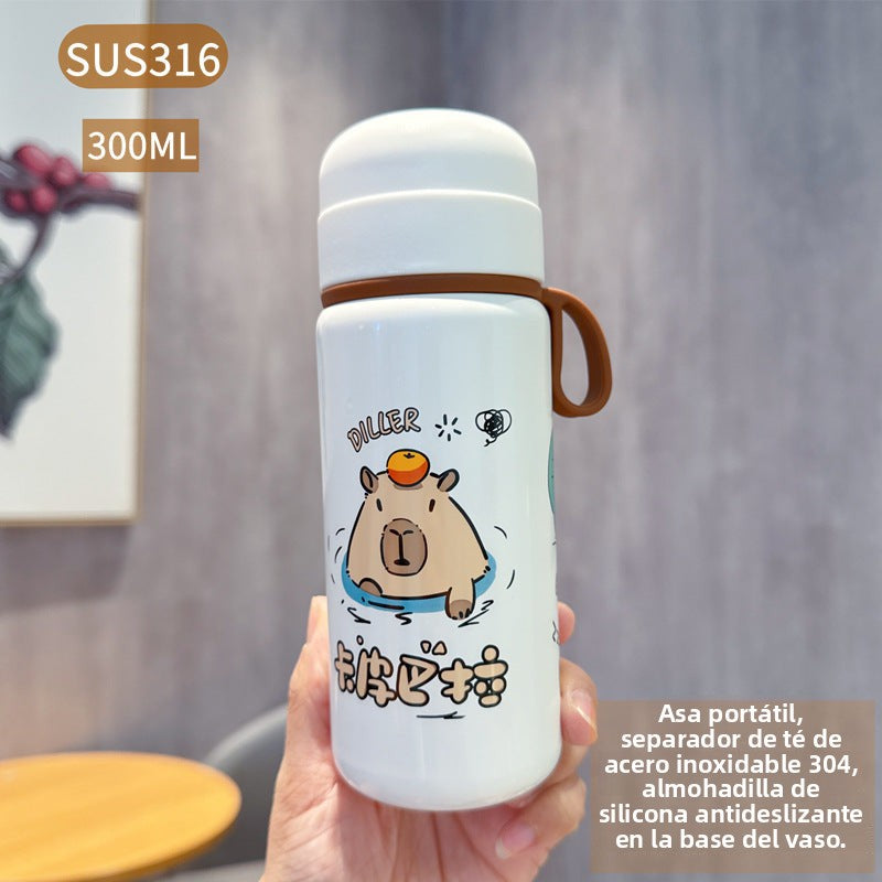 Capybara 316L Straw Thermos Cup: New High-Value Design for Children and Students, Portable Flip-Top Dual-Use Water Cup
