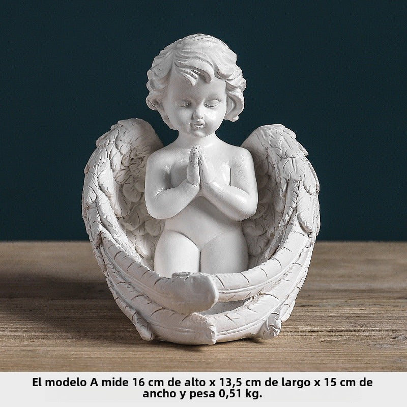 Ángel Querubín Decorativo en Estatua Pequeña de Resina para el Hogar
