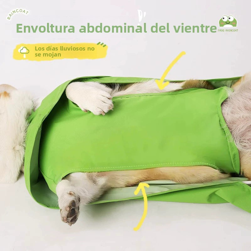 Impermeable Para Perros Con Capucha y Cobertura de Abdomen – Chaqueta de Lluvia Diseño de Rana Tallas S a XL