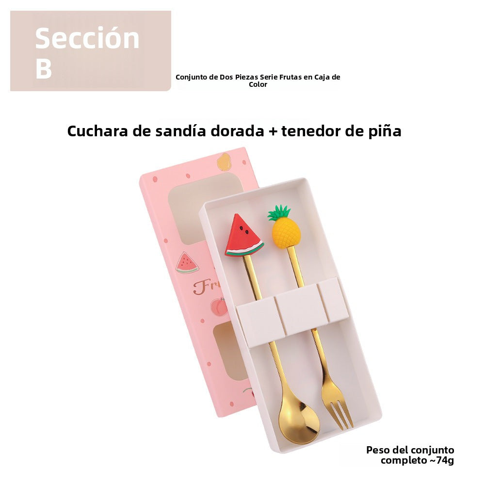 Cartoon Fruit Utensil Set: Cute Stainless Steel Dessert Spoons and Forks Gift