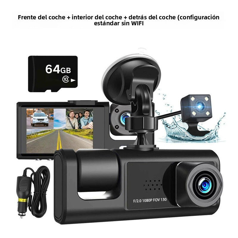New 3-Lens Car Dash Camera with 1080P HD Recording and WiFi