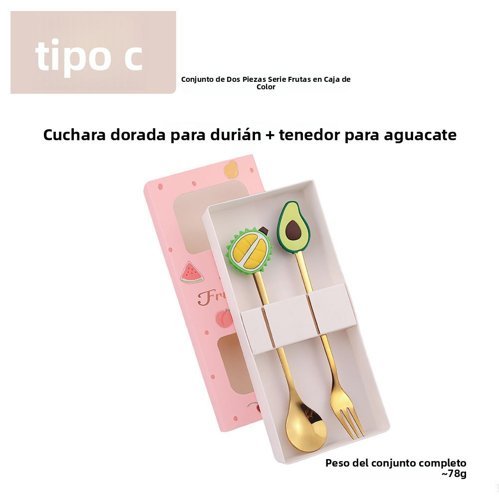 Cartoon Fruit Utensil Set: Cute Stainless Steel Dessert Spoons and Forks Gift