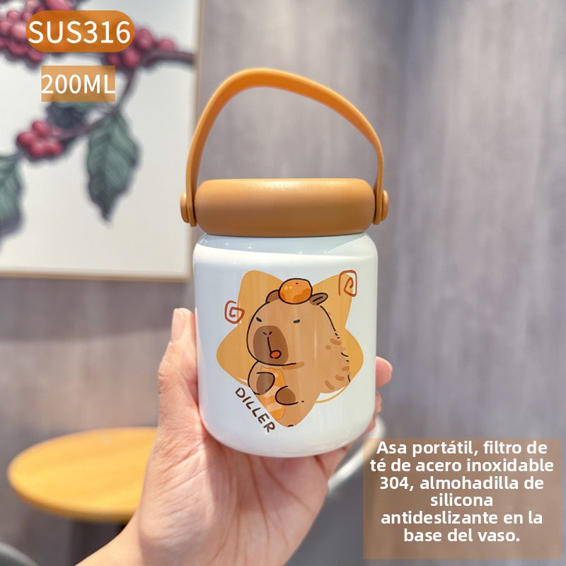 Capybara 316L Straw Thermos Cup: New High-Value Design for Children and Students, Portable Flip-Top Dual-Use Water Cup