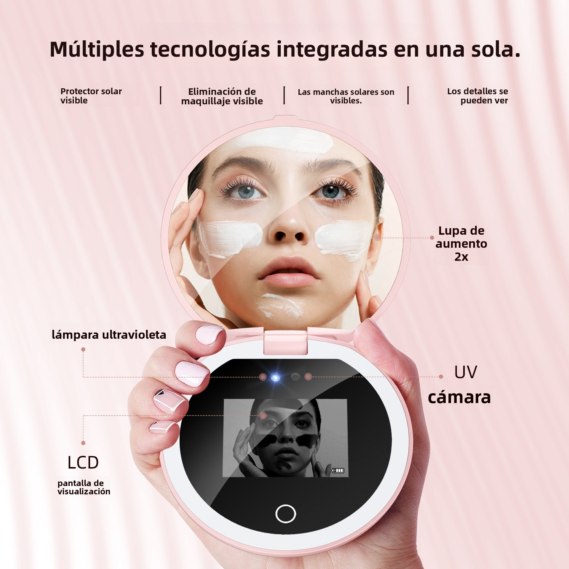 Espejo detector de protector solar con luz ultravioleta