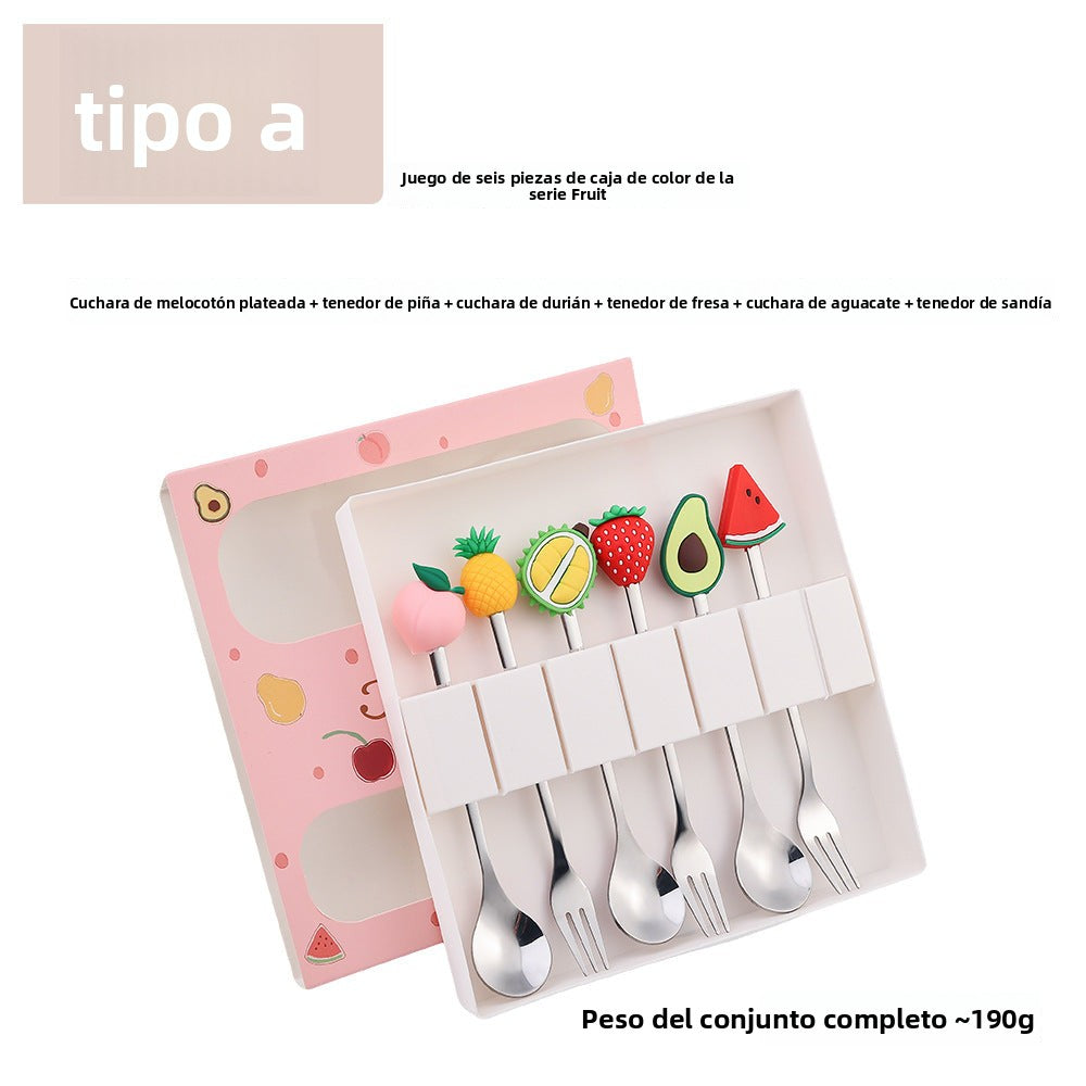 Cartoon Fruit Utensil Set: Cute Stainless Steel Dessert Spoons and Forks Gift