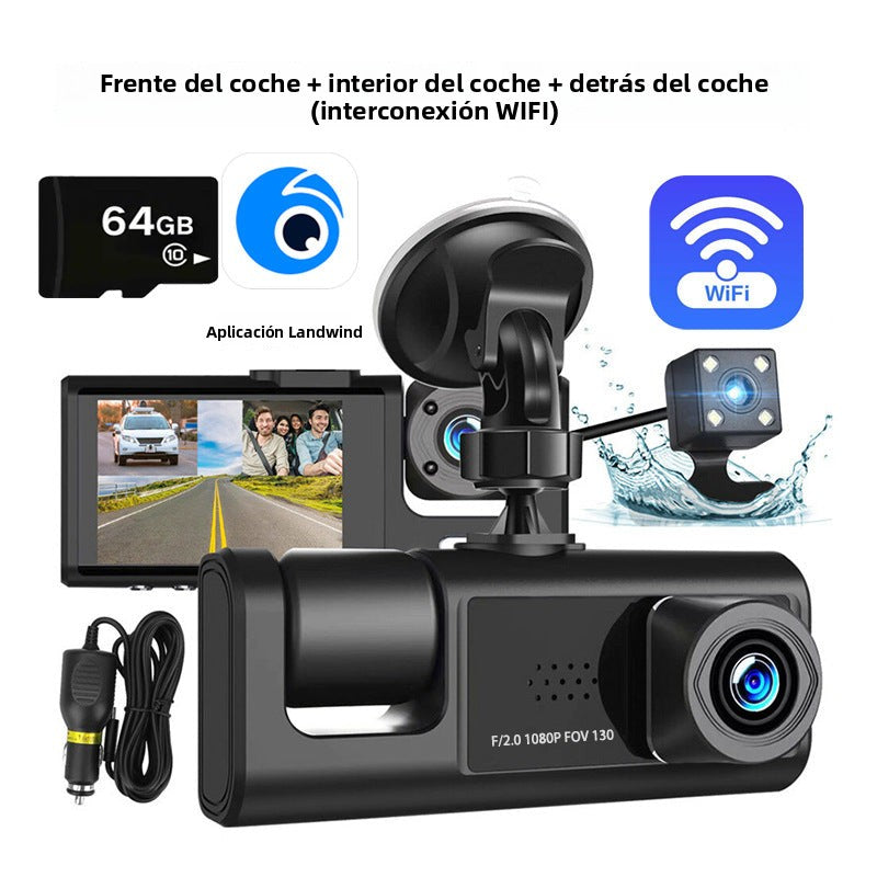 New 3-Lens Car Dash Camera with 1080P HD Recording and WiFi