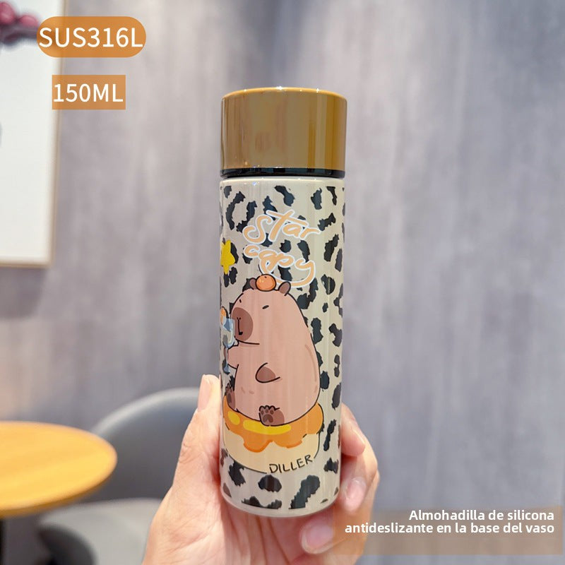 Capybara 316L Straw Thermos Cup: New High-Value Design for Children and Students, Portable Flip-Top Dual-Use Water Cup