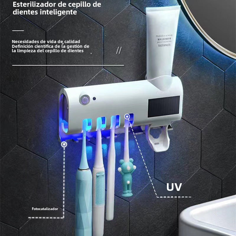 Soporte de cepillos de dientes desinfectante UV: dispensador de pasta de dientes y organizador multifuncional