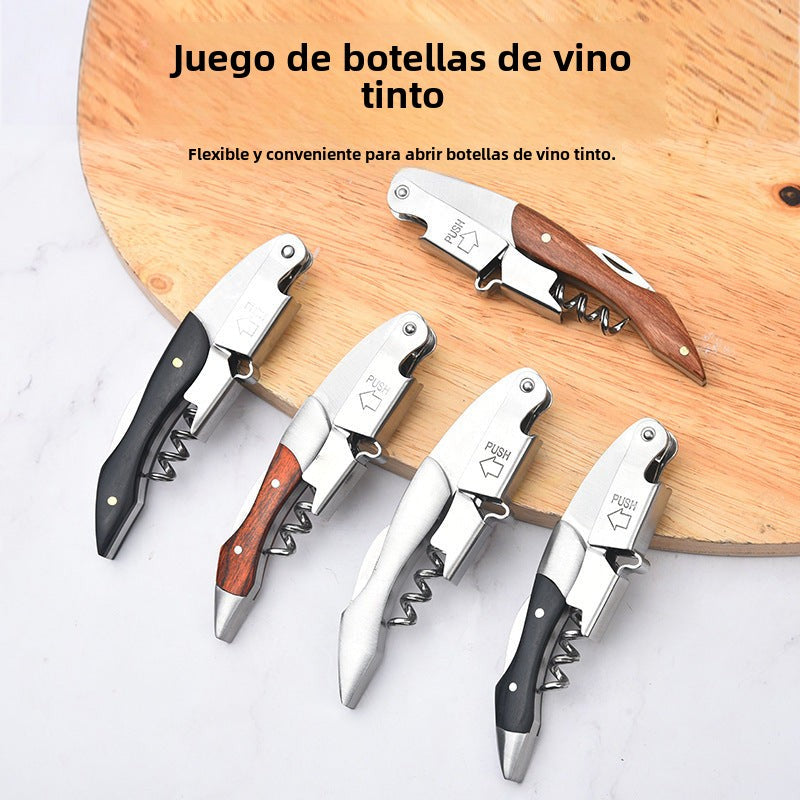 Abrebotellas de Vino y Licor: Sacacorchos de Acero Inoxidable con Funda de Piel, Herramienta de Bar Portátil